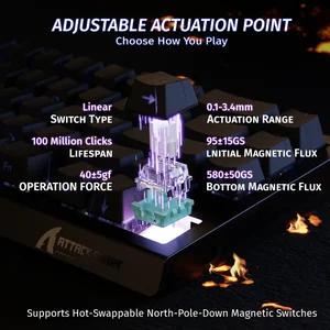 Attack Shark X68 HE 60% Wired Gaming Keyboard Rapid Trigger, Actuation Point Adjustable, Magnetic Switch Up to 8K HZ, PBT Keycaps for Win/Mac, RGB Mechanical Keyboard - Black Contours (Pattern Shine Through Keycaps)