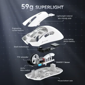 Attack Shark R1 Wireless Gaming Mouse, Tri-Mode Connection (2.4G/Wired/BT5.2), 55g Lightweight, 18K DPI Optical Sensor, HUYU 20 Million Key Life, Ergonomic Design, for PC/Laptop/Win/Mac 