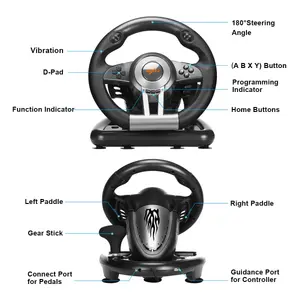 PXN-V3 PRO 180 DEGREES LINEAR STEERING WITHOUT DEAD ENDS RACING WHEEL WITH PEDALS (BLACK) 