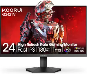 KOORUI 24" Gaming Monitor,180Hz 1ms Fast IPS Monitor, 1440P HDR400 Display, 90% DCI-P3 Color Gamut, Adaptive Sync, Slim Frame, VESA Mountable, HDMI 2.0, DP 1.4, G2421V