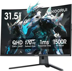 KOORUI G3221SC 32' Curved QHD 170Hz 1ms (MPRT), 300cd/㎡, 100% SRGB, 1500R Curved Gaming Monitor, VA Display, 90% DCI-P3, AMD FreeSync Gaming Monitor