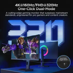 KOORUI 27" 4K QD-Mini LED Gaming Monitor - Dual-Mode (UHD 160Hz or FHD 320Hz), 1ms, 99% Adobe RGB, HDR1400, 90W USB-C, HDMI 2.1/DP1.4, VESA, Tilt Height Swivel Vertical Adjustment, Black, S2741LM