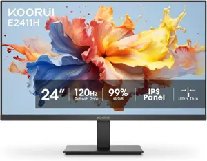 KOORUI 24-inch 120Hz Gaming Monitor IPS FHD (1920 x 1080P) sRGB 99% Support Freesync Computer Monitors VESA Mount HDMI & VGA Ports E2411H