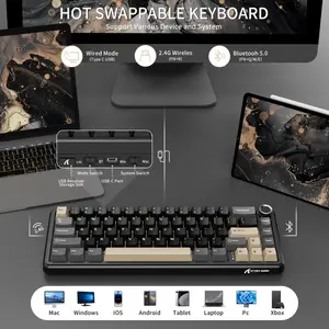 Attack Shark X66 Wireless Mechanical Gaming Keyboard with Knob, Tri Mode USB-C/BT5.0/2.4G Gasket Mounted 60% RGB Gaming Keyboard, Side Printed PBT Keycap, Hot Swappable Strawberry Switch (Star Black)