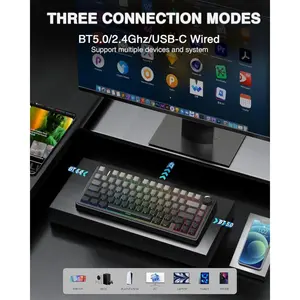 Aula F75 Wireless Mechanical Keyboard, 75% Gasket Hot Swappable Custom Keyboard, RGB Backlit Side Printed PBT Keycaps, 2.4GHz/USB-C/BT5.0 Mechanical Gaming Keyboard (Gradient Gray)