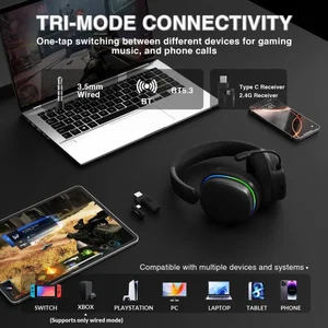 Aula G7 Pro Wireless Gaming Headset with 7.1 Surround Sound, 40mm Driver, BT5.3 Gaming Headphones with Mic, RGB, 10ms Latency, 65H Battery, PC Gaming Headset for PS5, PS4, Switch, PC,Wired Mode for Xbox (Black)