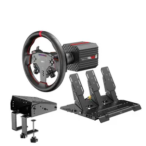 PXN VD6 Bundle PC Steering Wheel and Pedals 6 Nm Direct Drive Servo Motor Base, W AS Racing Wheel, Hall Effect 2-Pedal Set, and Table Clamp