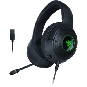 Razer Kraken V3 X Wired USB Gaming Headset: Lightweight Build, Triforce 40mm Drivers, HyperClear Cardioid Mic, Chroma RGB Lighting - Black (Brown Box)
