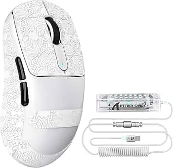 Attack Shark V5 Wireless Gaming Mouse with 42000 DPI, PAW3950 MAX Sensor, 55g Ultra-Lightweight, Nordic 52840 MCU, Wired/BT/2.4GHz Wirelss Programmable Mouse for PC/Mac (White)