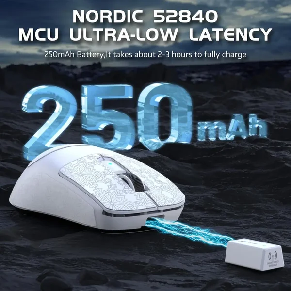 Attack Shark R6 Wireless Gaming Mouse, Tri-Mode Connection, 39 Grams Superlight, PAW3950 42K DPI Sensor, 8K Polling Rate, MCU Nodic 52840, 7 Programmable Buttons, for PC/Mac/Linux/PS - White