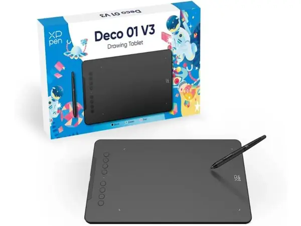 XP-Pen Deco 01 V3 Drawing Tablet: 16384 Levels of Pressure Battery-Free Stylus 10x6 Inch OSU Graphic Tablet, 8 Hotkeys for Digital Art and XPPen P05D Battery-Free Drawing Pen