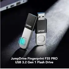 Lexar 64GB JumpDrive Fingerprint F35 PRO USB 3.2 Gen 1 Flash Drive, Up to 400/300 MB/s Read/Write, Storage Expansion and Backup, 256-bit AES & Fingerprint Encryption