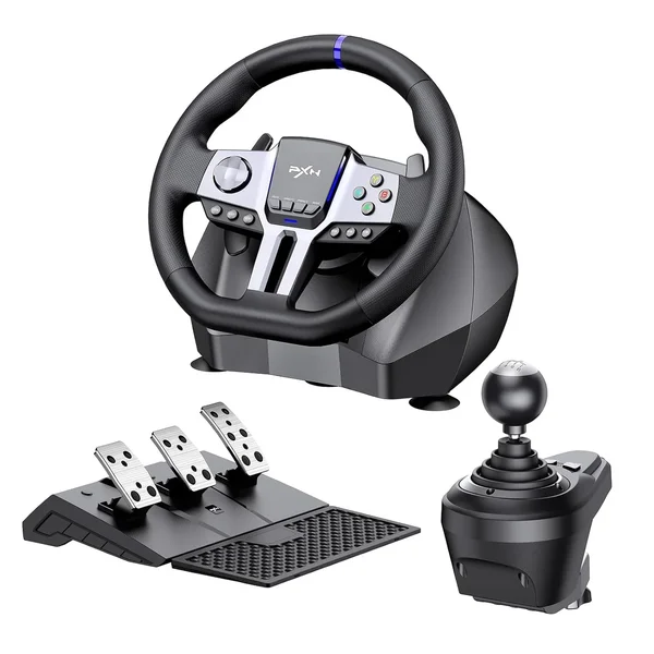 PXN V9 Gen2 Gaming Steering Wheel with Pedals and Shifter – Black