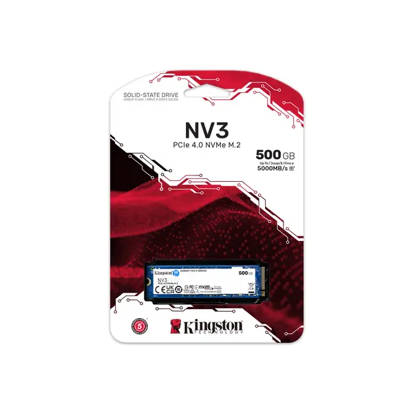 Kingston NV3 500GB M.2 2280 NVMe SSD, PCIe 4.0 Gen 4x4, Up to 6000 MB/s