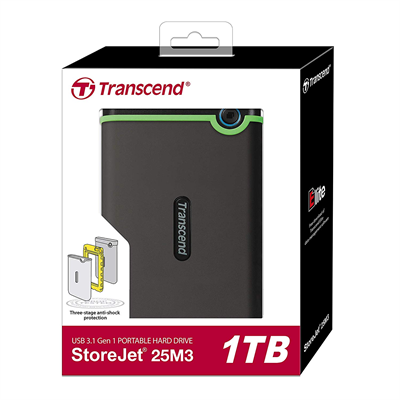 Transcend 1TB StoreJet 25M3S USB 3.1 External Hard Drive Shock Proof Military Drop Tested