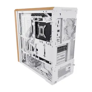 Lian Li Lancool 217 Genuine Walnut Wood Computer Case, Mid-Tower ATX PC Case with 5 Pre-Installed PWM Fans 2x170mm, 2x120mm & 1x140mm, Flexible PSU & Cable Installation - White