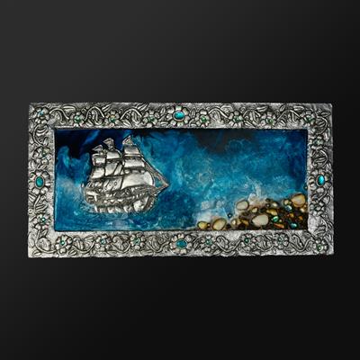 METAL RESIN SERVING PLATTER SILVER