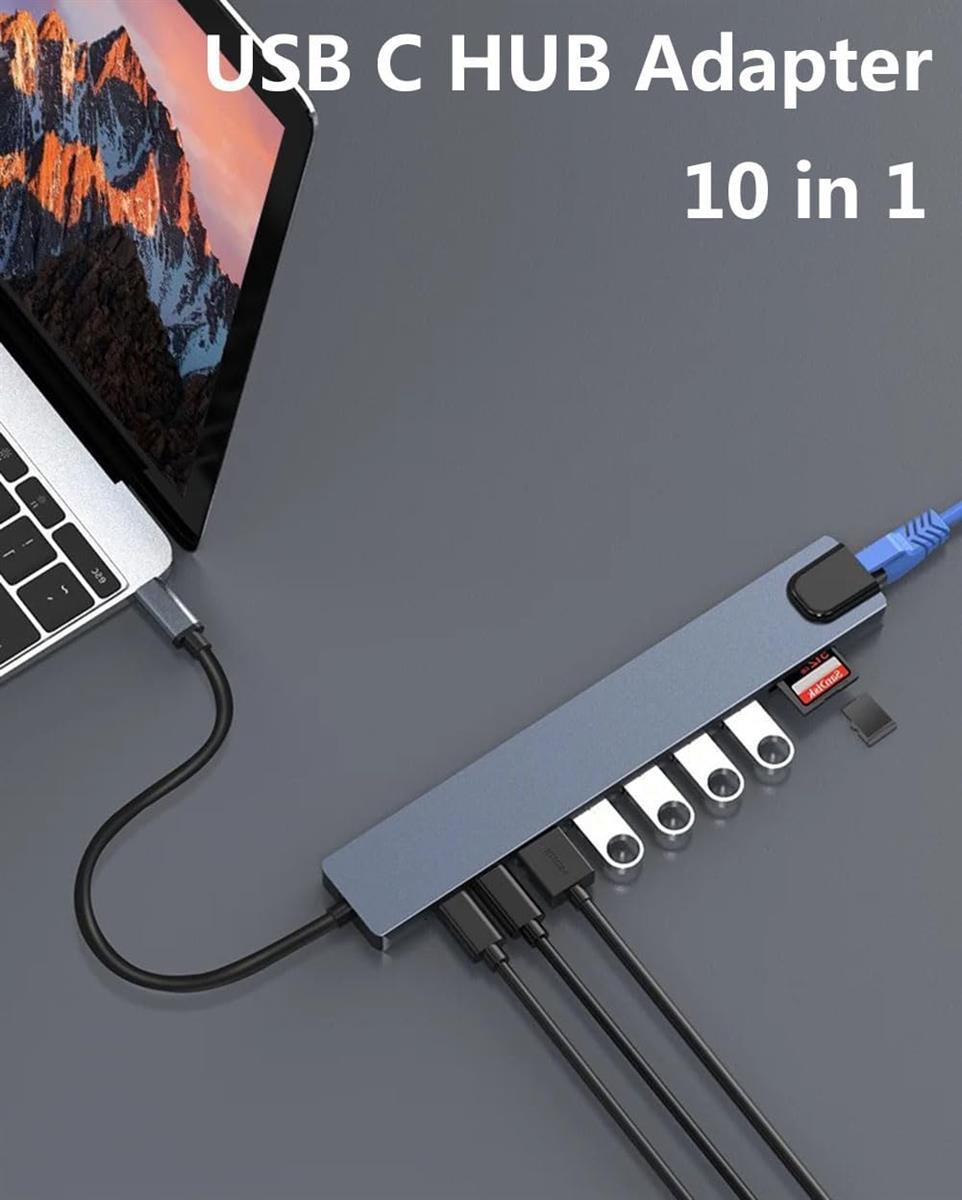 DOCKCASE 10-in-1 usb c ハブ スケルトン設計、4K@60Hz HDMI＆DP