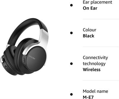 Mixcder E7 Active Noise Cancelling Headphones Bluetooth 5.0 Wireless Over Ear Headset with Hi-Fi Deep Bass, 30 Hours Playtime, Quick Charge, CVC8.0 Mic for PC/Cell Phones/TV - Black