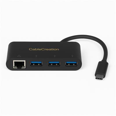 Cable Creation USB 3.1 Type-C to USB 3.0X3 with Gigabit Ethernet Adapter - (Black)