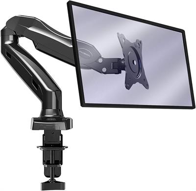 Invision PC Monitor Arm Ergonomic Height Adjustable Gas Assisted Full Motion | Single Arm Desktop Clamp Mount for 17–27” Screens with Tilt Swivel Extend | VESA 75mm/100mm Weight 2kg-6.5kg (MX150) (Used)