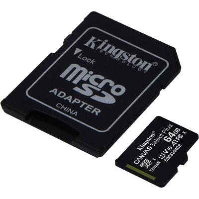 Kingston Canvas Select Plus microSDXC Card 64GB SDCS2/64GB with SD Adapter