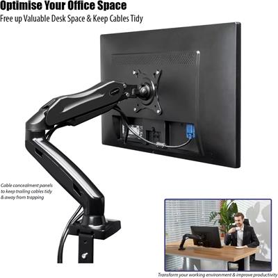 Invision PC Monitor Arm Ergonomic Height Adjustable Gas Assisted Full Motion | Single Arm Desktop Clamp Mount for 17–27” Screens with Tilt Swivel Extend | VESA 75mm/100mm Weight 2kg-6.5kg (MX150) (Used)