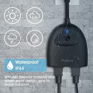 Maxcio EOP03-EU WiFi Outdoor Socket, Maxcio Smart Outdoor Socket, Waterproof, Compatible with Alexa & Google Home, WiFi Double Socket Outdoor with 2 Outputs, IP44 Sockets with App Remote Control, Timer Function