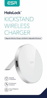 ESR HaloLock Kickstand Wireless Charger, MagSafe-Compatible Charger for iPhone 15/14/14 Plus/14 Pro/14 Pro Max and iPhone 13/12 Series, with 5 ft (1.5 m) Removable Cable, Adapter Not Included