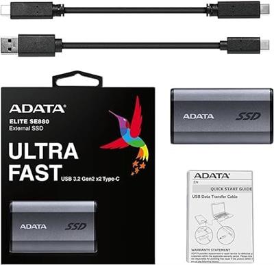 ADATA SE880 1TB - Up to 2000 MB/s- SuperSpeed USB 3.2 Gen 2x2 USB-C External Portable SSD Titanium