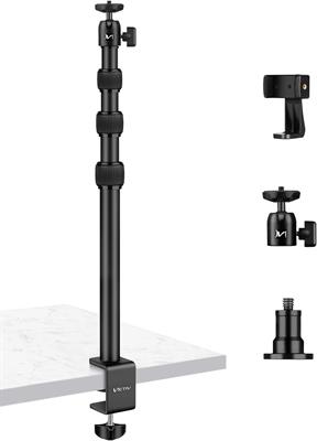 Victiv Camera Desk Mount Table Stand with Ball Head, 15"-41" Adjustable Desktop Light Stand, Tabletop C Clamp with Phone Clamp, for DSLR Camera, Ring Light, Panel Light, Webcam, Phone