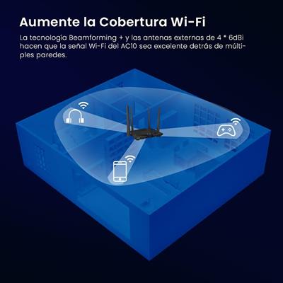 Tenda AC10 Smart Gigabit Wi-Fi Router AC1200 Dual Band High Speed Wireless Internet Router Long Range Coverage Parental Control Beamforming+ MU-MIMO + Smart WiFi App Management