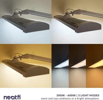 Neatfi Ultra 3,500 Lumen LED Desk Lamp, Color Correlated Temperature, 3 Light Modes, Dimmable, 45W, 26 Inch Wide Metal Shade, 540 SMD LEDs (CCT with Clamp, White)