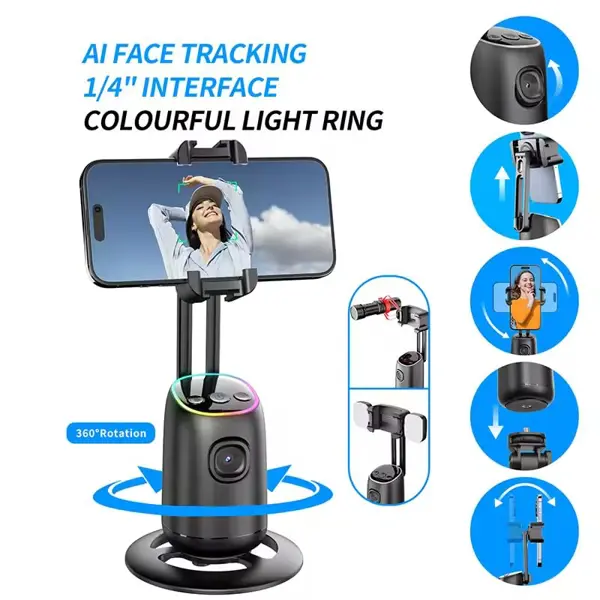 P05 AI Intelligent Tracker Gimbal Stabilizer Combo | 360° Auto Face Tracking | Smart Gesture Control | No App Required | Selfie Vlogging Camera with Wireless Mic for Seamless Recording