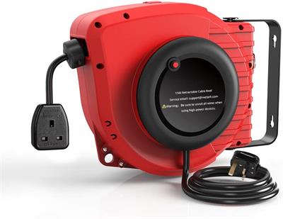 Vistreck Automatic Cable Reel 15 m + 1.5 m Outdoor Cable Reel Can be Used to 1500 W (Max Load Capacity: 3200 W) with 180° Rotatable Wall Mount, Reset Button and Adjustable Stop