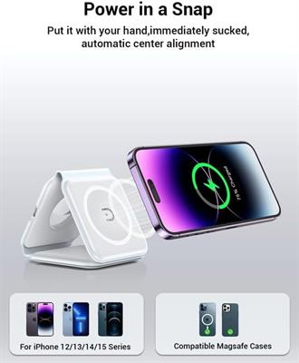 Wireless Charger, Magnetic Foldable 3 in 1 Mag-Safe Charger, Fast Travel Wireless Charging Station for iPhone 15/14/13/12/ Series,for iWatch,for AirPods