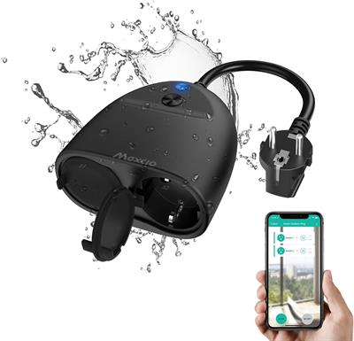 Maxcio EOP03-EU WiFi Outdoor Socket, Maxcio Smart Outdoor Socket, Waterproof, Compatible with Alexa & Google Home, WiFi Double Socket Outdoor with 2 Outputs, IP44 Sockets with App Remote Control, Timer Function
