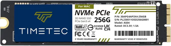 TIMETEC 256GB MAC SSD NVMe PCIe Gen3x4 3D NAND TLC Read Up to 1,950MB/s Compatible with Apple MacBook Air (2013-2015, 2017), MacBook Pro
