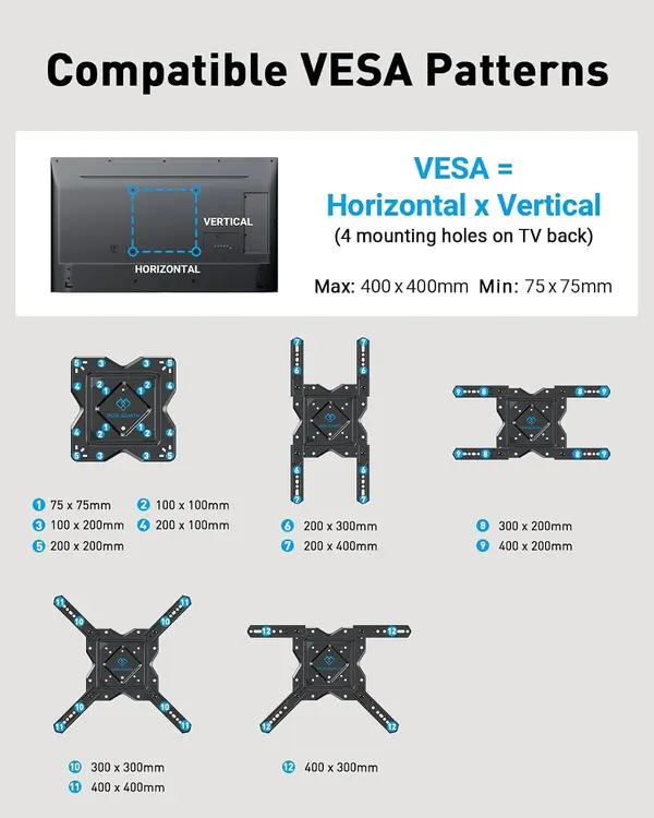 PERLESMITH PSSFK1 TV Wall Mount for 27-60 Inch Flat & Curved TVs, Single Stud TV Mount with Articulating Swivel Tilt - Wall Mount TV Bracket VESA 400x400mm up to 77 lbs, Perfect Center Design