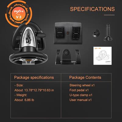 PXN PC Racing Wheel, V3 PRO 180 Degree Universal USB Car Sim Game Steering Wheel with Pedals for Xbox One, Xbox Series S/X PS3, PS4, Switch 