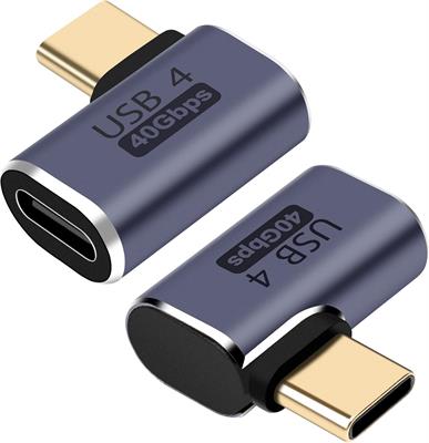 USB C Adapter 40Gbps (2 Pack), USB C Male to Female Adapter Right Angle USB 4.0 Type C Adapter 