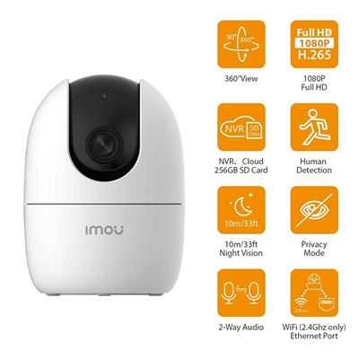 IMOU Ranger 2- 2MP 2D 360° Coverage, AI Human Detection, Privacy Mode, Human Detection,1080P, Built-in Siren,Wireless, Smart Tracking, Privacy Mode, Night Vision, Two-Way Talk, Cloud, White