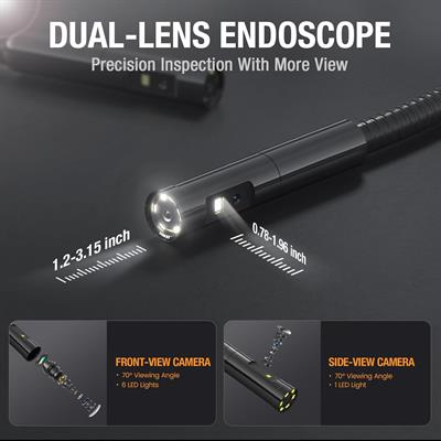 Teslong Inspection Camera, Dual Lens Borescope Camera with Light, NTS300 5" IPS Industrial Endoscope, 1080P Waterproof Flexible Mechanic Fiber Optic Snake Scope Cam for Wall Automotive Engine (10FT)