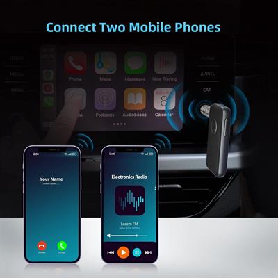 Car Bluetooth AUX Adapter, ZIOCOM Bluetooth 5.0 Receiver with Handsfree Calls, Built-in Battery, Dual Connection, Aux To Bluetooth Adapter for Car/Home Music Streaming System/Speakers