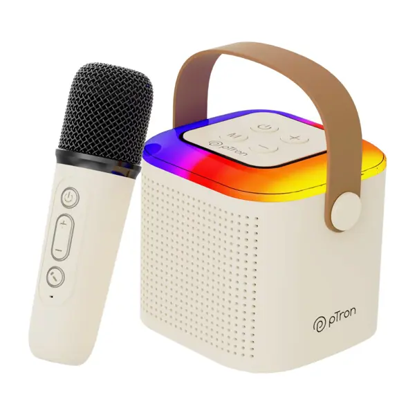 Mini Bluetooth Speaker, Wireless Karaoke Mic, 8Hrs Playtime, Vivid RGB Lights, Voice Effects, Multi-Play Modes BT5.1/TF Card & Type-C Charging (White)