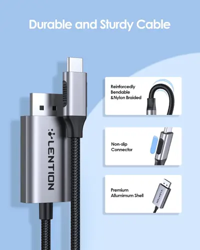 LENTION 6FT USB C to DisplayPort Cable (4K@60Hz,2K@165Hz) for Mac,Windows,Linux OS,Compatible iPad/Surface/Mac Air,Dell,XPS,etc (CU708-2M,Rose Gold)