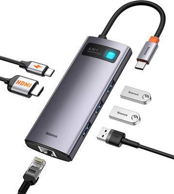 Baseus 6-in-1 USB C Hub, Type C Hub to 4K/30Hz HDMI Adapter with 100W
