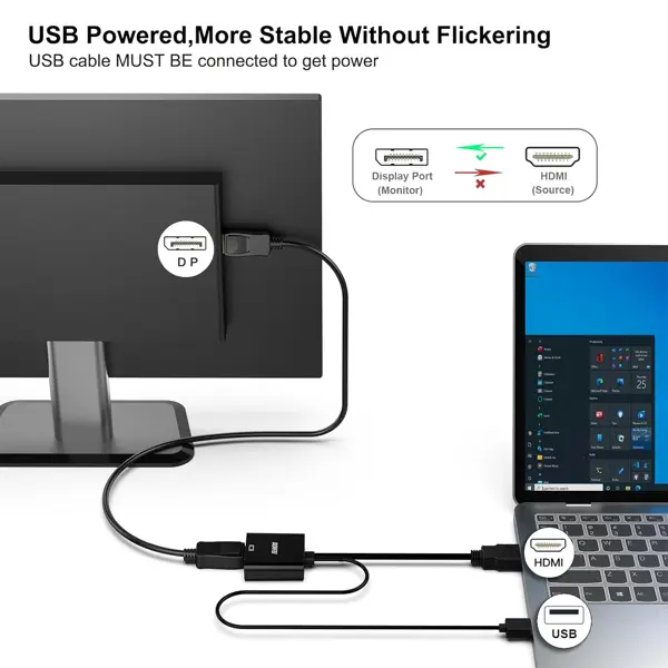 BENFEI HDMI to DisplayPort, Uni-Directional HDMI (Source) to DisplayPort (Display) Adapter 4K@60Hz/2K@144Hz/1080P@165Hz Compatible with Laptop, Xbox 360 One, PS4 PS3 Device
