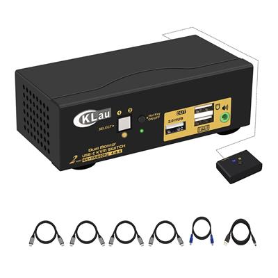 CKLau 2 Port USB-C KVM Switch 4Kx2K@60Hz, Dual Monitor USB Type-C KVM with Audio Output, Supports Keyboard Mouse Switching