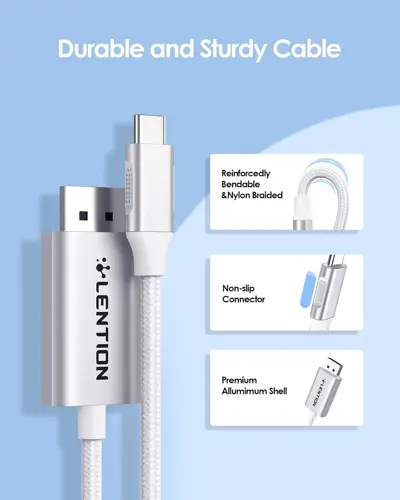 LENTION 6FT USB C to DisplayPort Cable Adapter (4K@60Hz,2K@165Hz) for Mac,Windows,Linux OS,Compatible 2023-2016 MacBook,New iPad/Surface/Mac Air,Dell,XPS,etc(CU708-2M,Sliver)